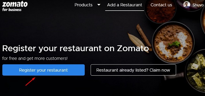 Register restaurant on zomato