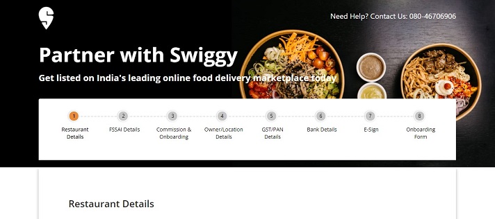 Registration Page of Swiggy