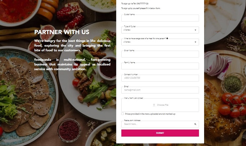 Sign Up process of foodpanda