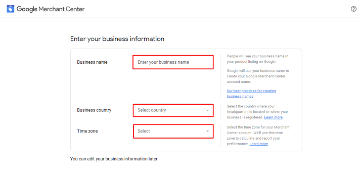 Google Merchant Sign Up 2