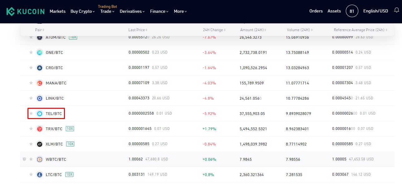 Choose Market Pair to Buy Telcoin