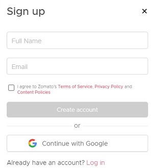 Zomato Sign Up