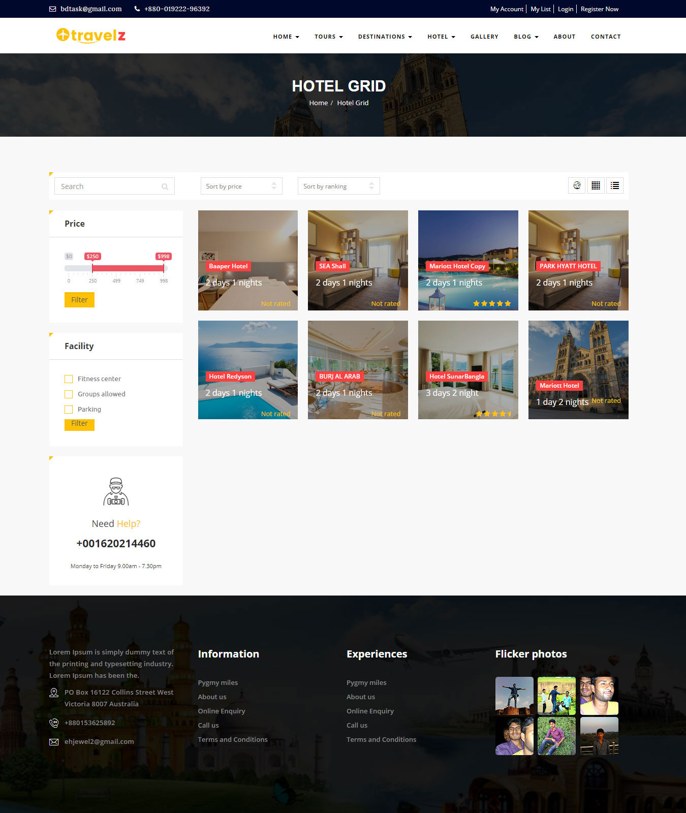 Travelz hotel grid